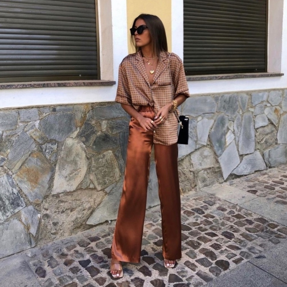 ZARA satin copper brown pajama pants